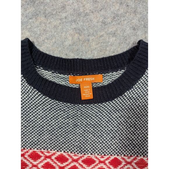 Joe Fresh Women's Red Knit Christmas Holiday Sweater Black White Size Med - Picture 4 of 8